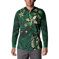 Hawaii Makahiki Season Button Sweatshirt Floral Tribal Tattoo Green Galaxy LT05 - Polynesian Pride