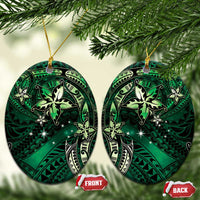 Hawaii Makahiki Season Ceramic Ornament Floral Tribal Tattoo Green Galaxy LT05 Oval Green - Polynesian Pride