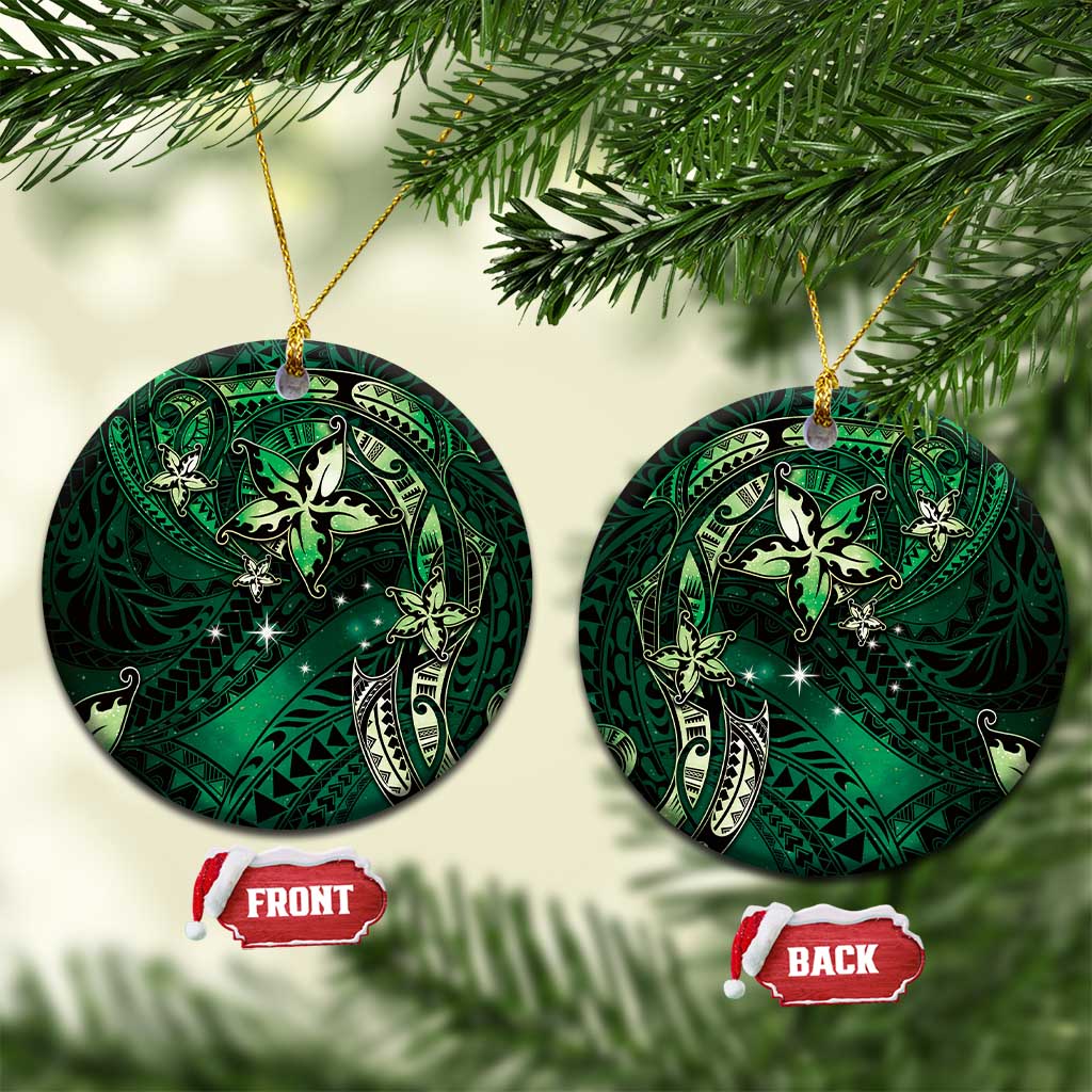 Hawaii Makahiki Season Ceramic Ornament Floral Tribal Tattoo Green Galaxy LT05 Circle Green - Polynesian Pride