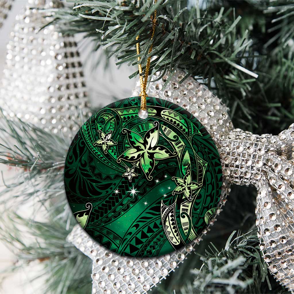Hawaii Makahiki Season Ceramic Ornament Floral Tribal Tattoo Green Galaxy LT05 - Polynesian Pride