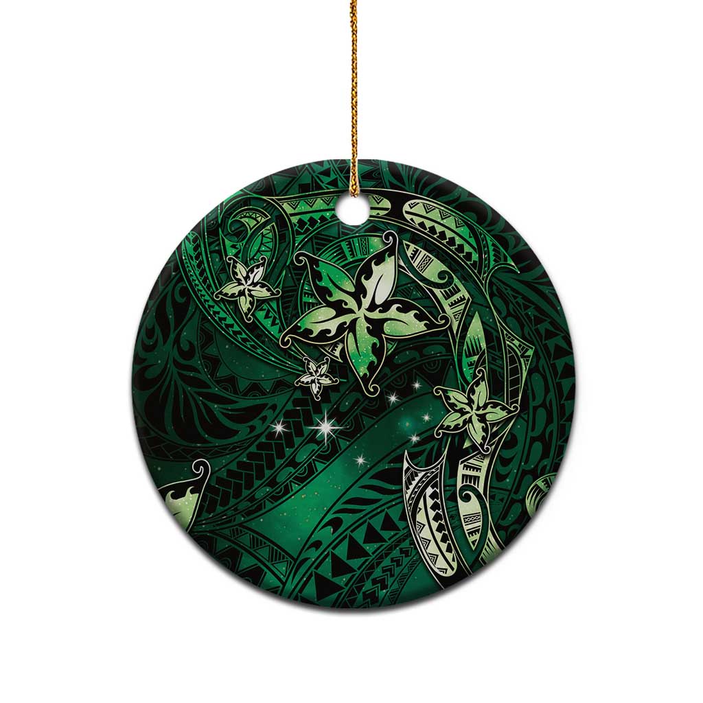 Hawaii Makahiki Season Ceramic Ornament Floral Tribal Tattoo Green Galaxy LT05 - Polynesian Pride