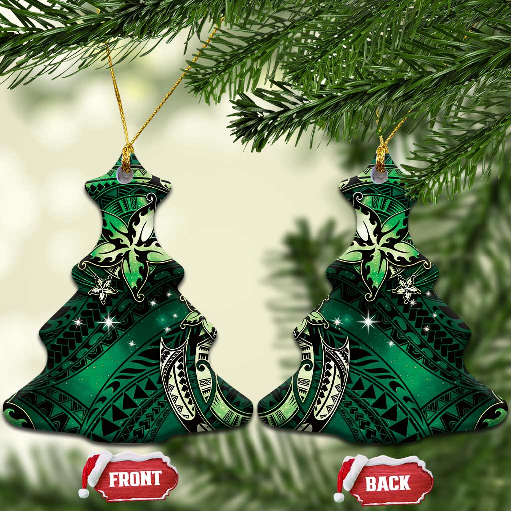 Hawaii Makahiki Season Ceramic Ornament Floral Tribal Tattoo Green Galaxy LT05 Christmas Tree Green - Polynesian Pride