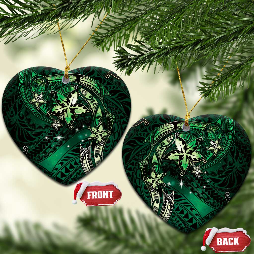Hawaii Makahiki Season Ceramic Ornament Floral Tribal Tattoo Green Galaxy LT05 Heart Green - Polynesian Pride