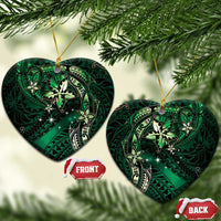 Hawaii Makahiki Season Ceramic Ornament Floral Tribal Tattoo Green Galaxy LT05 Heart Green - Polynesian Pride