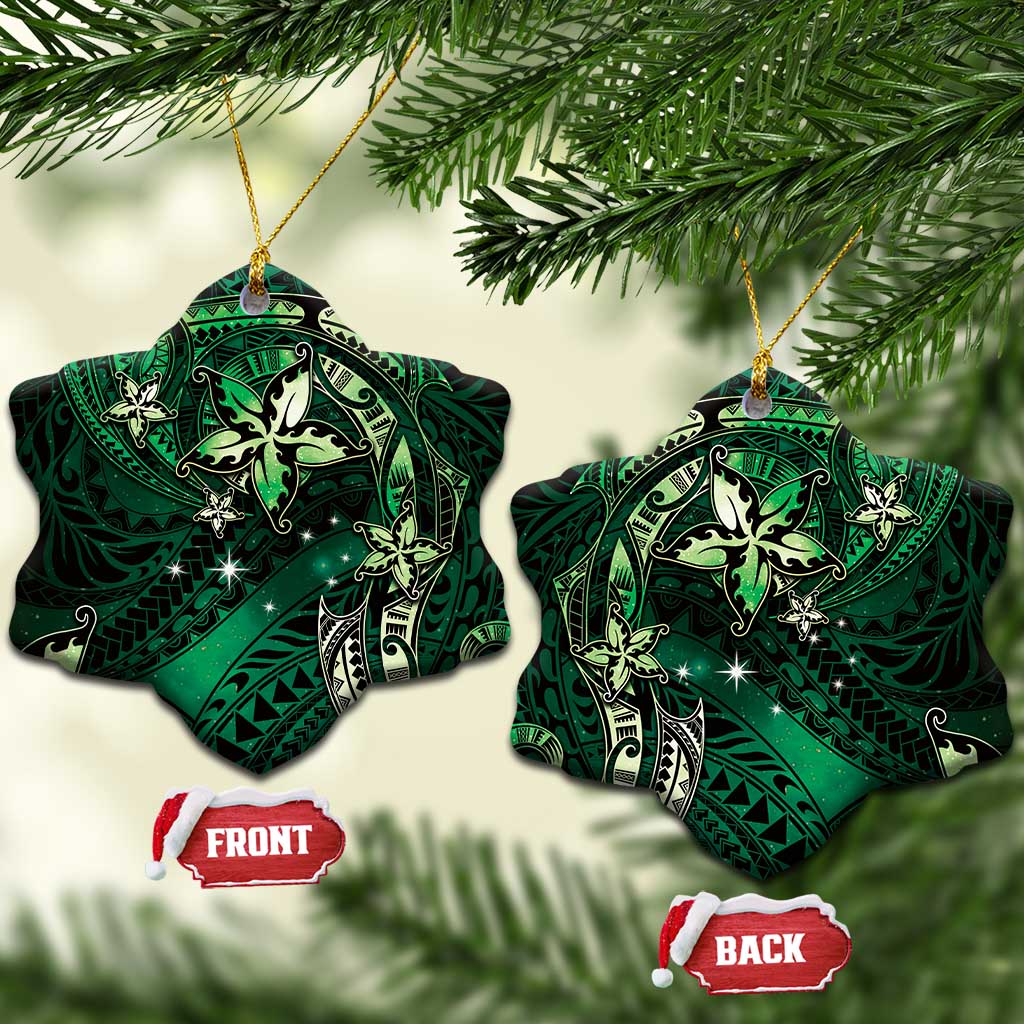 Hawaii Makahiki Season Ceramic Ornament Floral Tribal Tattoo Green Galaxy LT05 Snow Flake Green - Polynesian Pride