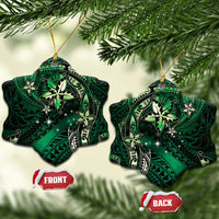 Hawaii Makahiki Season Ceramic Ornament Floral Tribal Tattoo Green Galaxy LT05 Snow Flake Green - Polynesian Pride