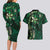 Hawaii Makahiki Season Couples Matching Long Sleeve Bodycon Dress and Hawaiian Shirt Floral Tribal Tattoo Green Galaxy