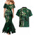 Hawaii Makahiki Season Couples Matching Mermaid Dress and Hawaiian Shirt Floral Tribal Tattoo Green Galaxy