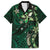 Hawaii Makahiki Season Family Matching Off The Shoulder Long Sleeve Dress and Hawaiian Shirt Floral Tribal Tattoo Green Galaxy