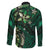 Hawaii Makahiki Season Family Matching Off The Shoulder Long Sleeve Dress and Hawaiian Shirt Floral Tribal Tattoo Green Galaxy