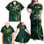 Hawaii Makahiki Season Family Matching Off Shoulder Maxi Dress and Hawaiian Shirt Floral Tribal Tattoo Green Galaxy