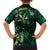 Hawaii Makahiki Season Family Matching Off Shoulder Short Dress and Hawaiian Shirt Floral Tribal Tattoo Green Galaxy