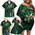 Hawaii Makahiki Season Family Matching Off Shoulder Short Dress and Hawaiian Shirt Floral Tribal Tattoo Green Galaxy