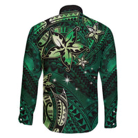 Hawaii Makahiki Season Family Matching Off Shoulder Short Dress and Hawaiian Shirt Floral Tribal Tattoo Green Galaxy