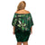 Hawaii Makahiki Season Family Matching Off Shoulder Short Dress and Hawaiian Shirt Floral Tribal Tattoo Green Galaxy