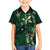 Hawaii Makahiki Season Family Matching Off Shoulder Short Dress and Hawaiian Shirt Floral Tribal Tattoo Green Galaxy