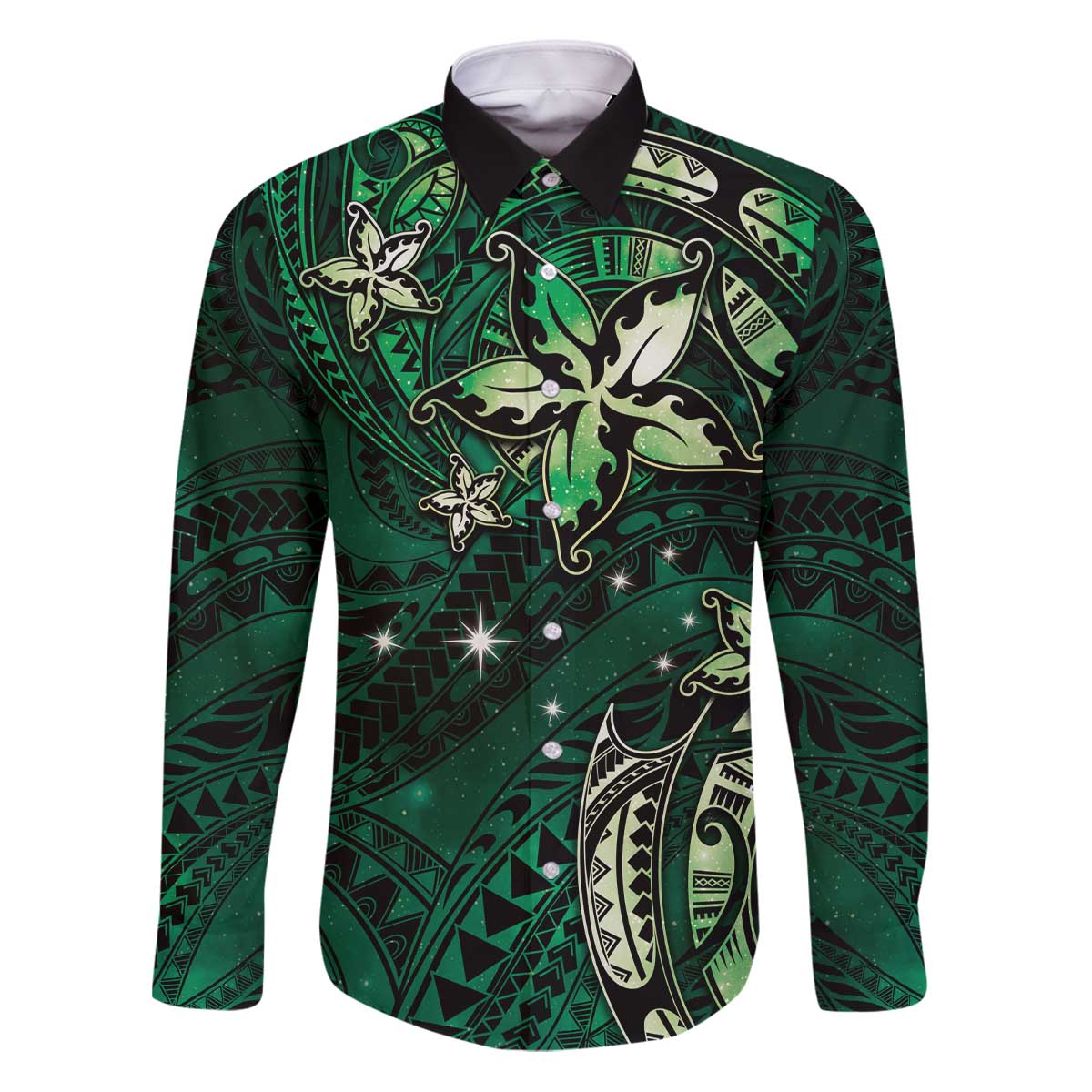 Hawaii Makahiki Season Family Matching Puletasi and Hawaiian Shirt Floral Tribal Tattoo Green Galaxy