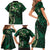 Hawaii Makahiki Season Family Matching Short Sleeve Bodycon Dress and Hawaiian Shirt Floral Tribal Tattoo Green Galaxy