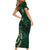 Hawaii Makahiki Season Family Matching Short Sleeve Bodycon Dress and Hawaiian Shirt Floral Tribal Tattoo Green Galaxy