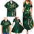 Hawaii Makahiki Season Family Matching Summer Maxi Dress and Hawaiian Shirt Floral Tribal Tattoo Green Galaxy