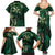 Hawaii Makahiki Season Family Matching Summer Maxi Dress and Hawaiian Shirt Floral Tribal Tattoo Green Galaxy