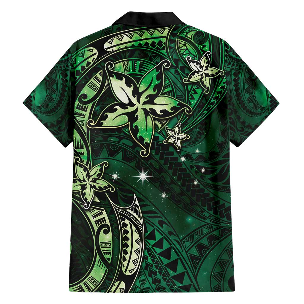 Hawaii Makahiki Season Family Matching Tank Maxi Dress and Hawaiian Shirt Floral Tribal Tattoo Green Galaxy