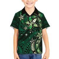Hawaii Makahiki Season Family Matching Tank Maxi Dress and Hawaiian Shirt Floral Tribal Tattoo Green Galaxy