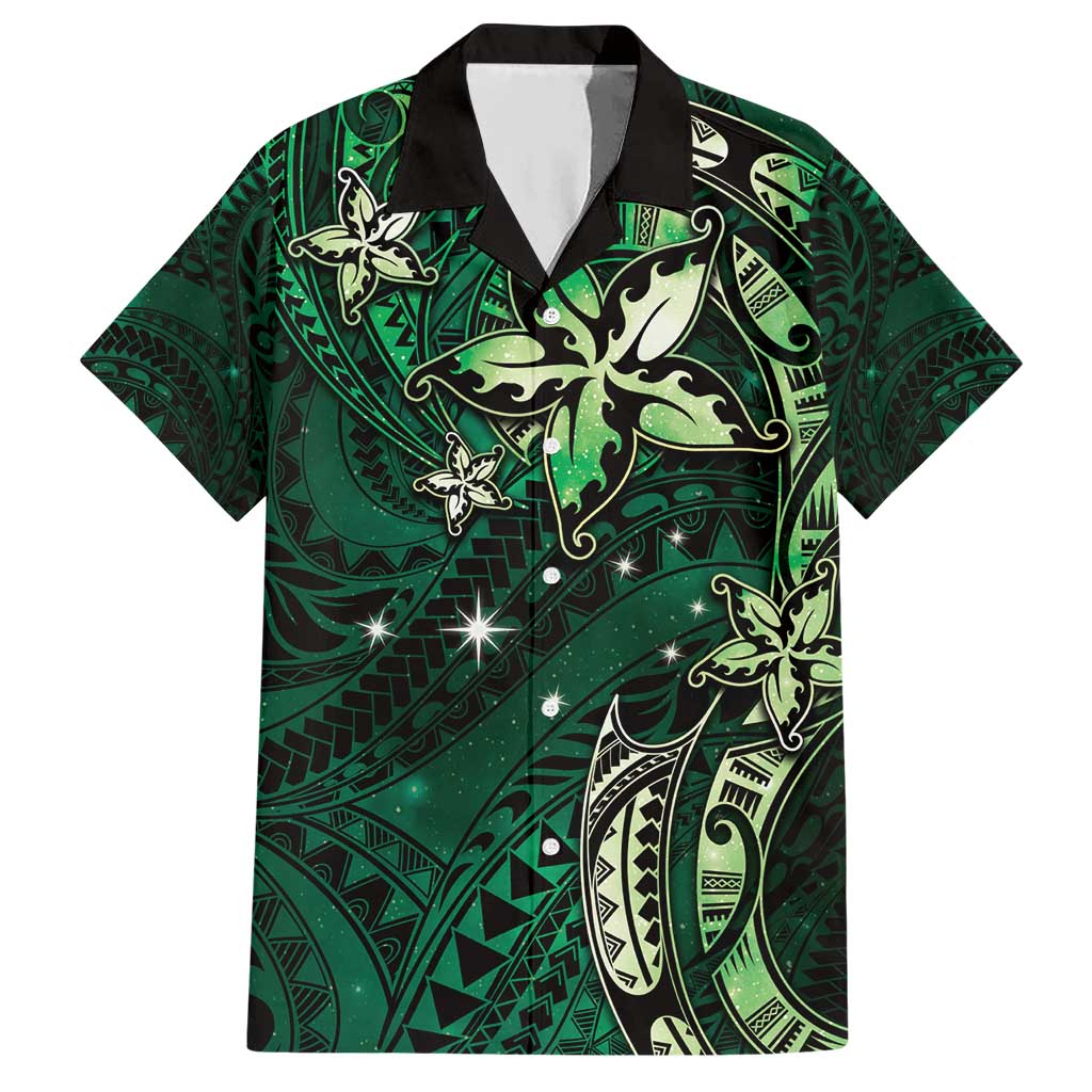 Hawaii Makahiki Season Hawaiian Shirt Floral Tribal Tattoo Green Galaxy LT05 Green - Polynesian Pride