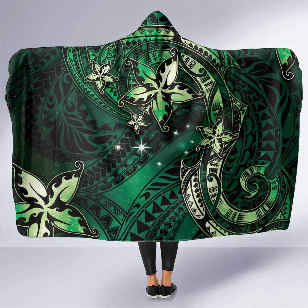 Hawaii Makahiki Season Hooded Blanket Floral Tribal Tattoo Green Galaxy