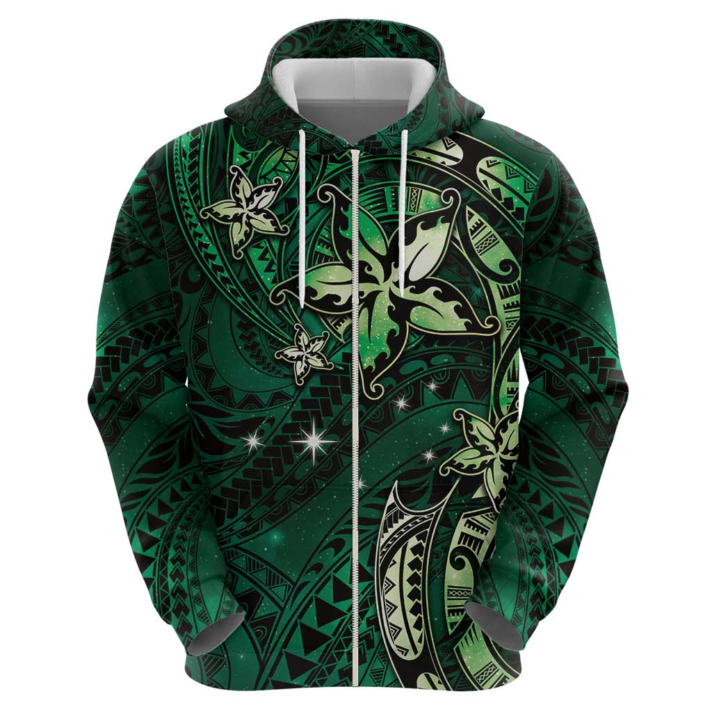 Hawaii Makahiki Season Hoodie Floral Tribal Tattoo Green Galaxy