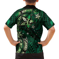 Hawaii Makahiki Season Kid Hawaiian Shirt Floral Tribal Tattoo Green Galaxy