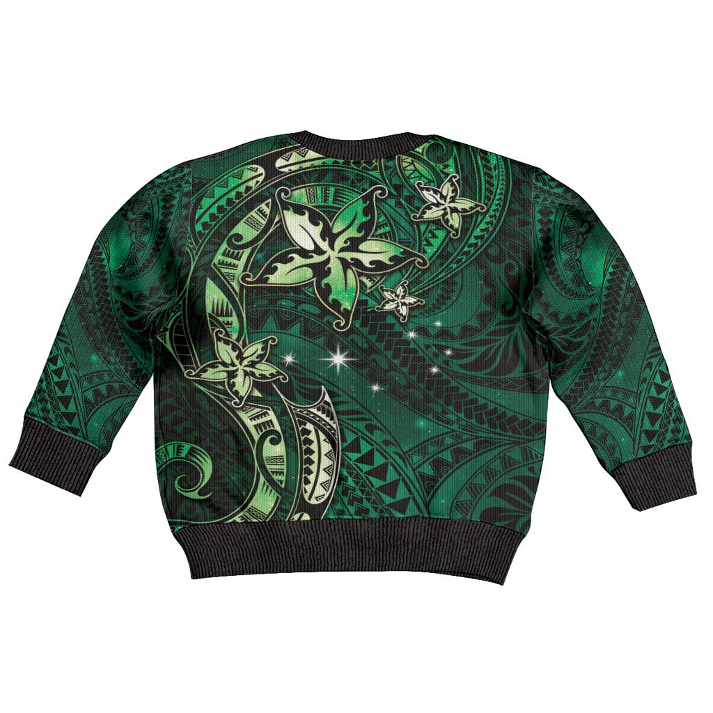 Hawaii Makahiki Season Kid Ugly Christmas Sweater Floral Tribal Tattoo Green Galaxy