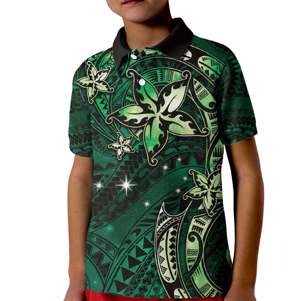 Hawaii Makahiki Season Kid Polo Shirt Floral Tribal Tattoo Green Galaxy