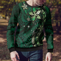 Hawaii Makahiki Season Ugly Christmas Sweater Floral Tribal Tattoo Green Galaxy