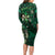 Hawaii Makahiki Season Long Sleeve Bodycon Dress Floral Tribal Tattoo Green Galaxy