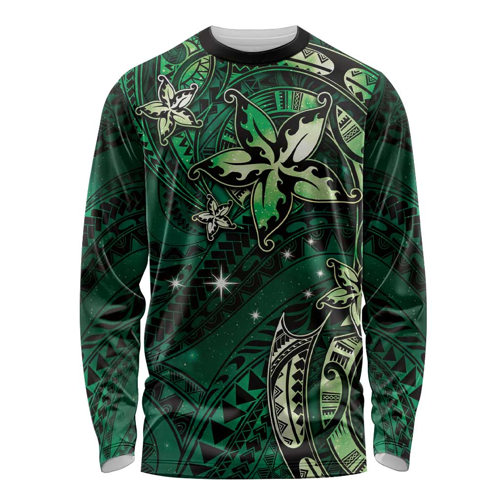 Hawaii Makahiki Season Long Sleeve Shirt Floral Tribal Tattoo Green Galaxy