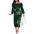 Hawaii Makahiki Season Off The Shoulder Long Sleeve Dress Floral Tribal Tattoo Green Galaxy