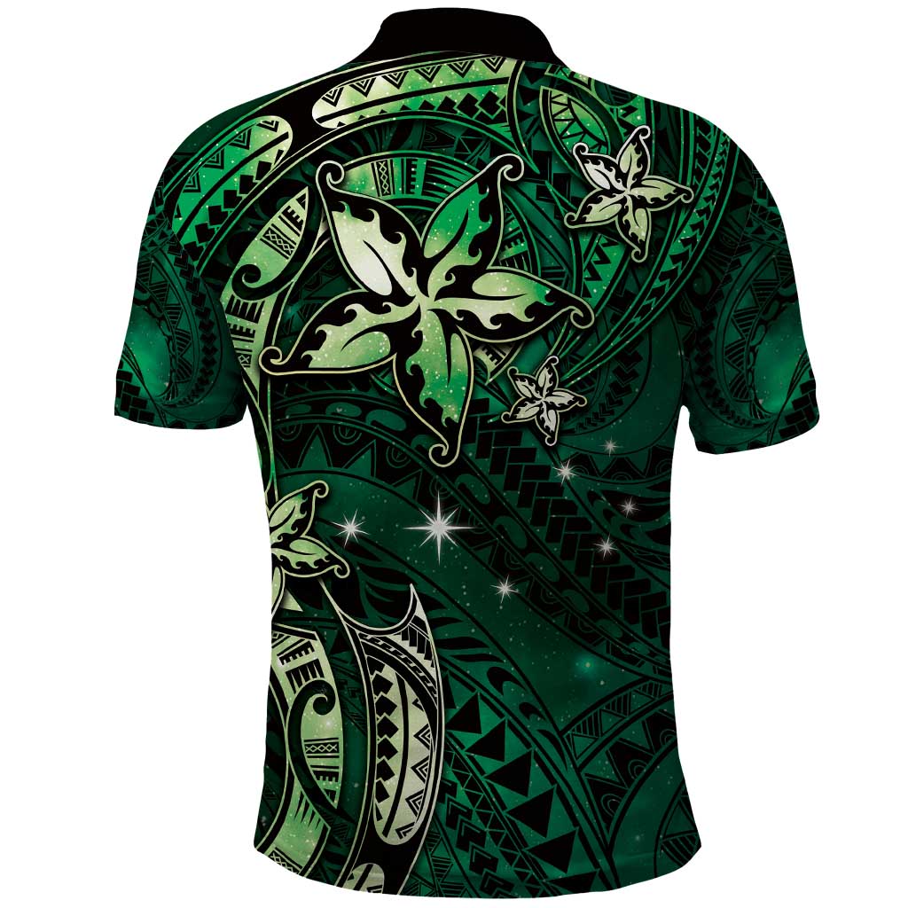 Hawaii Makahiki Season Polo Shirt Floral Tribal Tattoo Green Galaxy