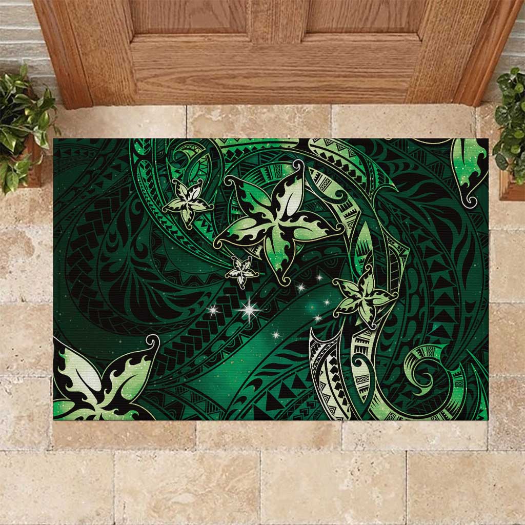 Hawaii Makahiki Season Rubber Doormat Floral Tribal Tattoo Green Galaxy LT05 Green - Polynesian Pride