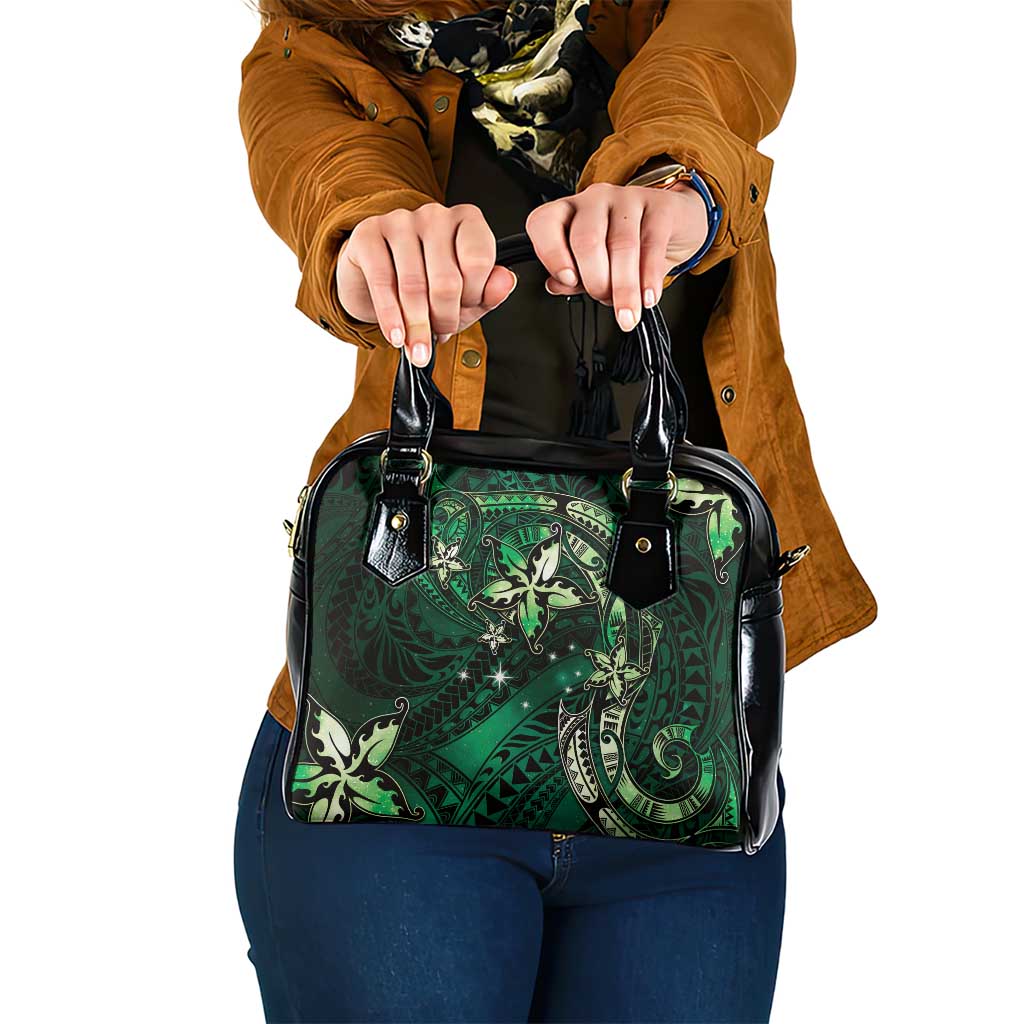 Hawaii Makahiki Season Shoulder Handbag Floral Tribal Tattoo Green Galaxy