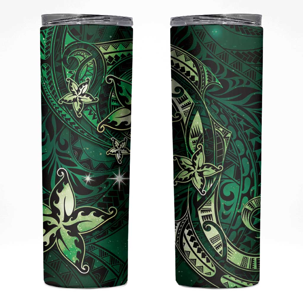 Hawaii Makahiki Season Skinny Tumbler Floral Tribal Tattoo Green Galaxy