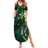 Hawaii Makahiki Season Summer Maxi Dress Floral Tribal Tattoo Green Galaxy LT05 Women Green - Polynesian Pride