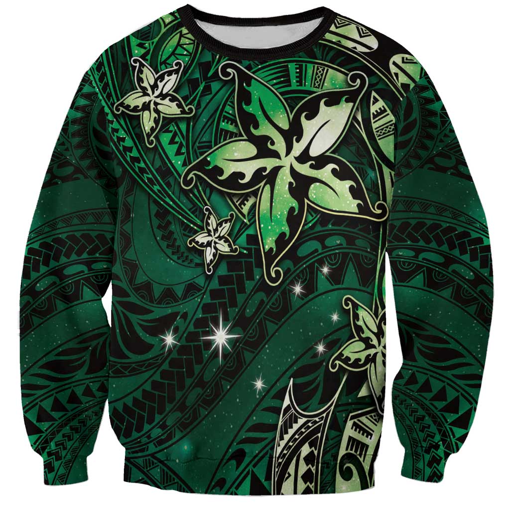 Hawaii Makahiki Season Sweatshirt Floral Tribal Tattoo Green Galaxy LT05 Unisex Green - Polynesian Pride