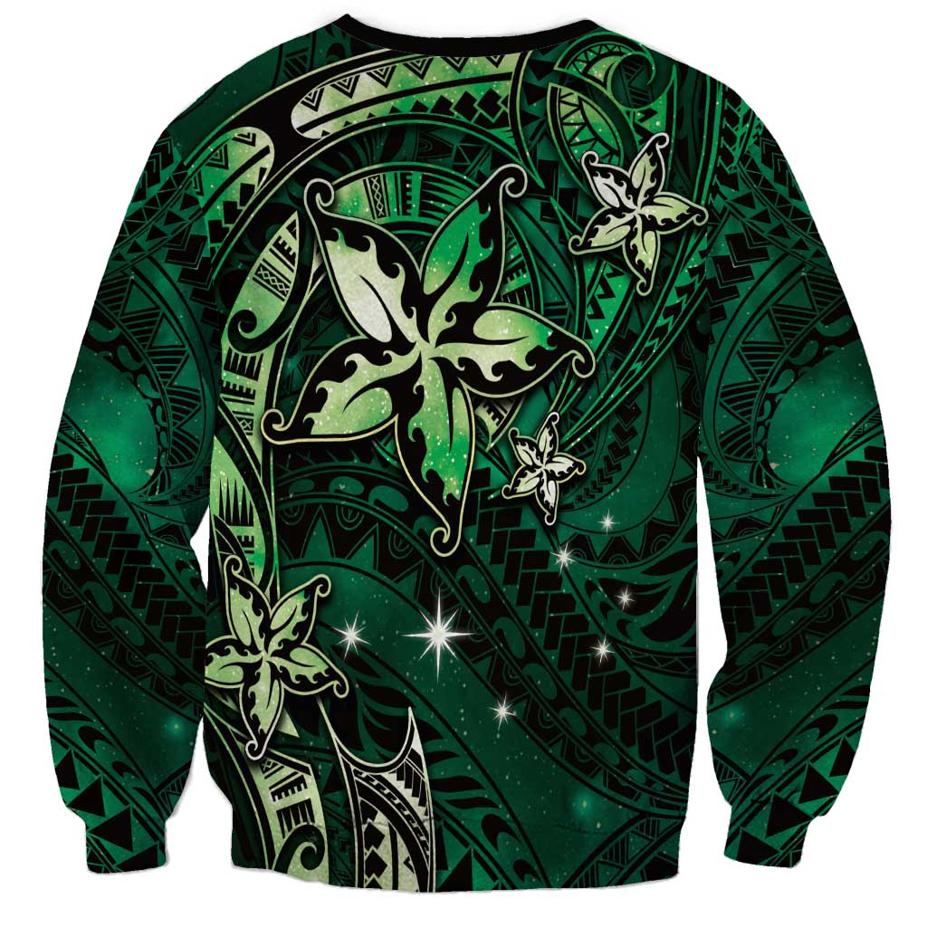 Hawaii Makahiki Season Sweatshirt Floral Tribal Tattoo Green Galaxy LT05 - Polynesian Pride