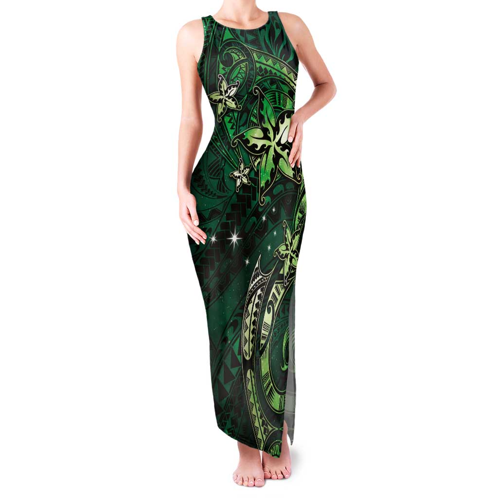 Hawaii Makahiki Season Tank Maxi Dress Floral Tribal Tattoo Green Galaxy LT05 Women Green - Polynesian Pride