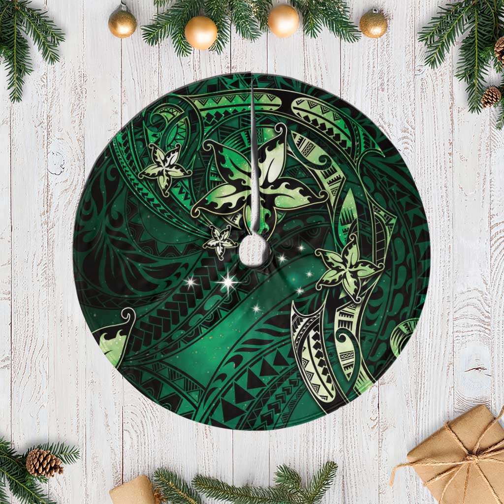 Hawaii Makahiki Season Tree Skirt Floral Tribal Tattoo Green Galaxy