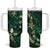 Hawaii Makahiki Season Tumbler With Handle Floral Tribal Tattoo Green Galaxy