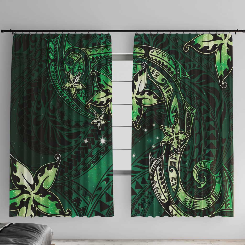 Hawaii Makahiki Season Window Curtain Floral Tribal Tattoo Green Galaxy