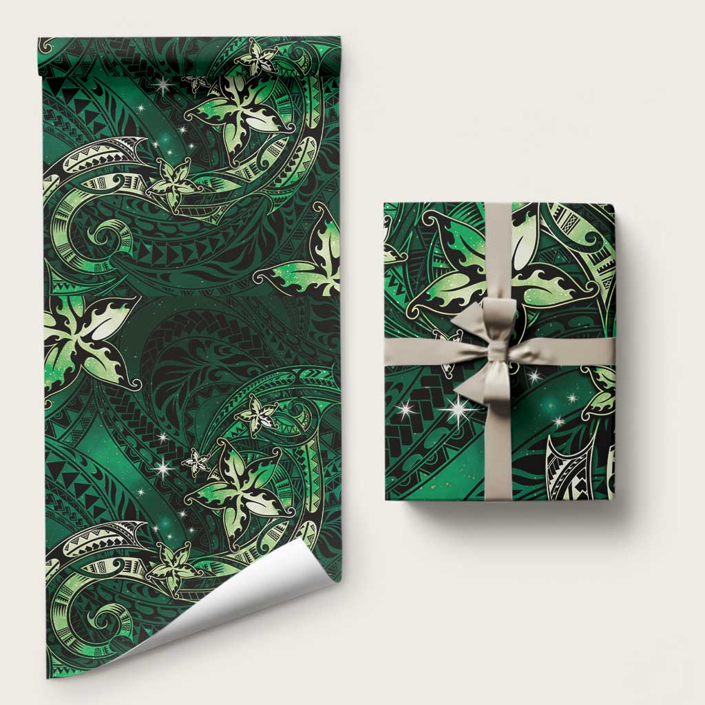 Hawaii Makahiki Season Wrapping Paper Floral Tribal Tattoo Green Galaxy LT05 58" × 23" Green - Polynesian Pride