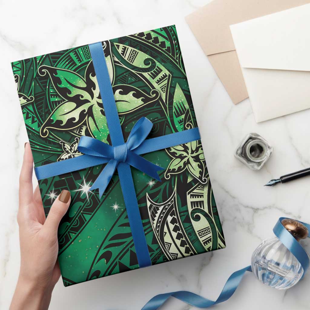 Hawaii Makahiki Season Wrapping Paper Floral Tribal Tattoo Green Galaxy LT05 - Polynesian Pride